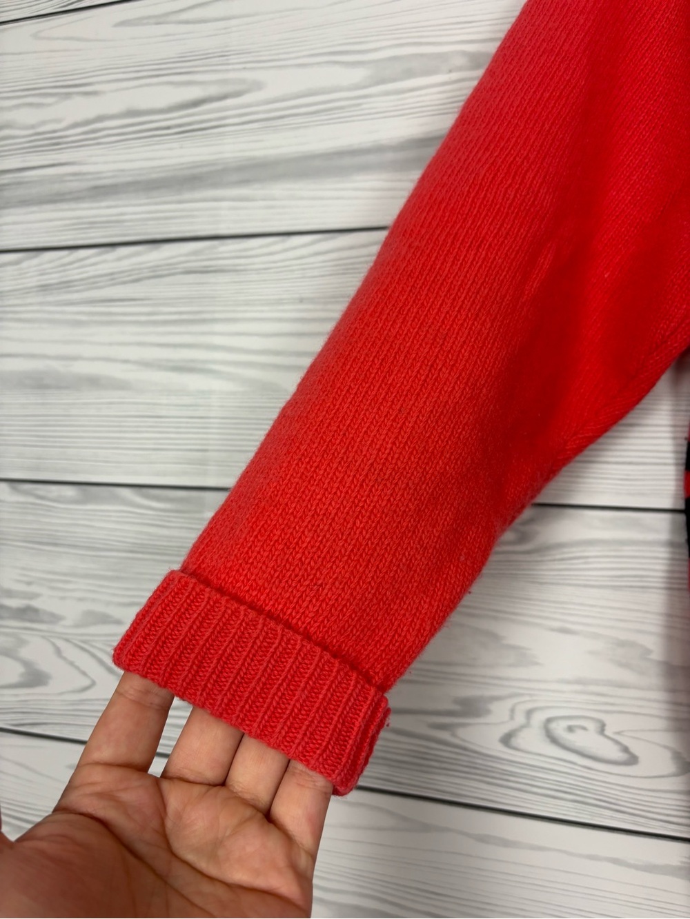 VTG Liz Claiborne LizSport Petites Lambs Wool Orange Black Sweater Size Medium - Picture 2 of 10